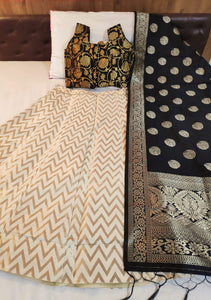 Staggering Cream & Black Banarasi Silk Wedding Wear Online Lehenga Choli Design