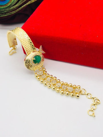 Imposing Green American Diamond Golden Imitation Bracelet
