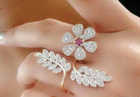 Pretty Pink & White Diamond Golden Imitation Ring