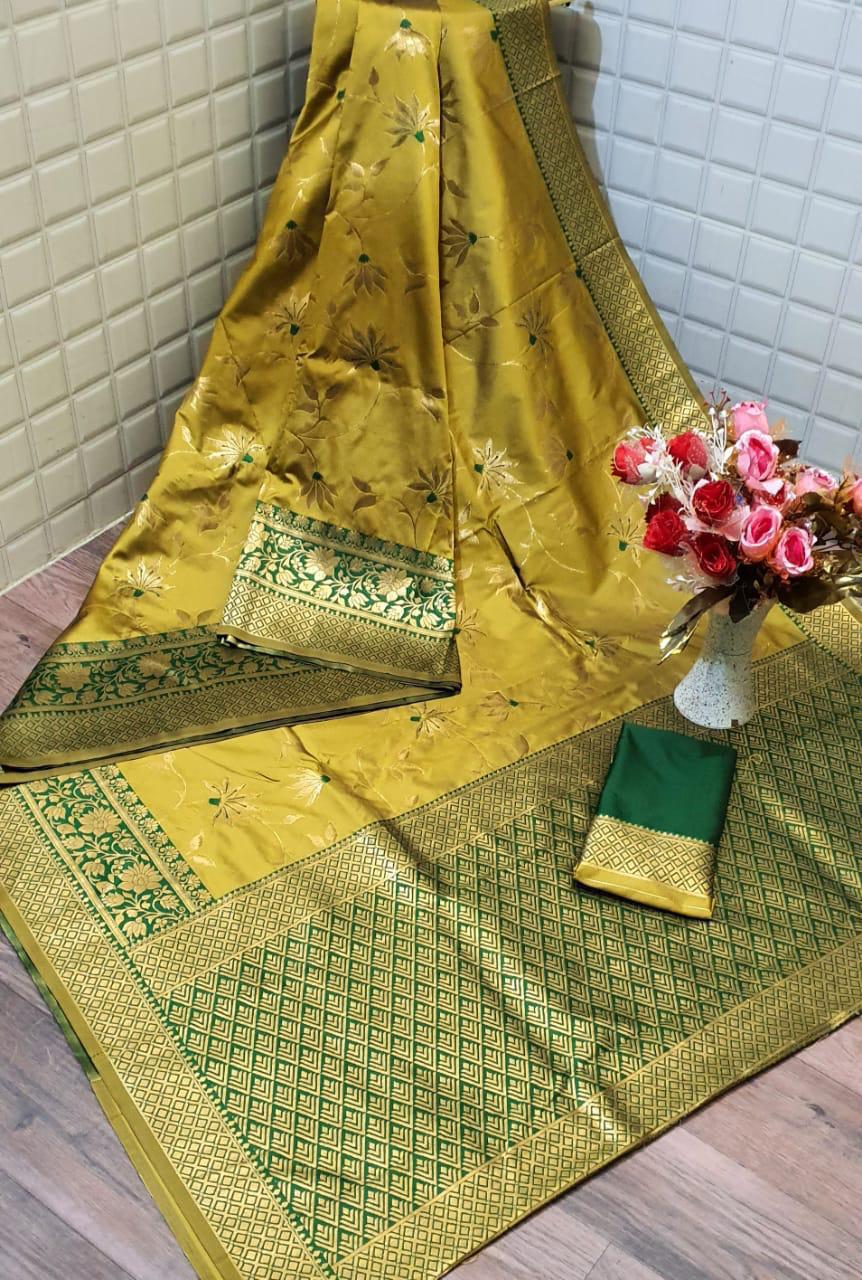 Ravishing Mehendi Green Cotton Silk Zari Weaving Designer Saree