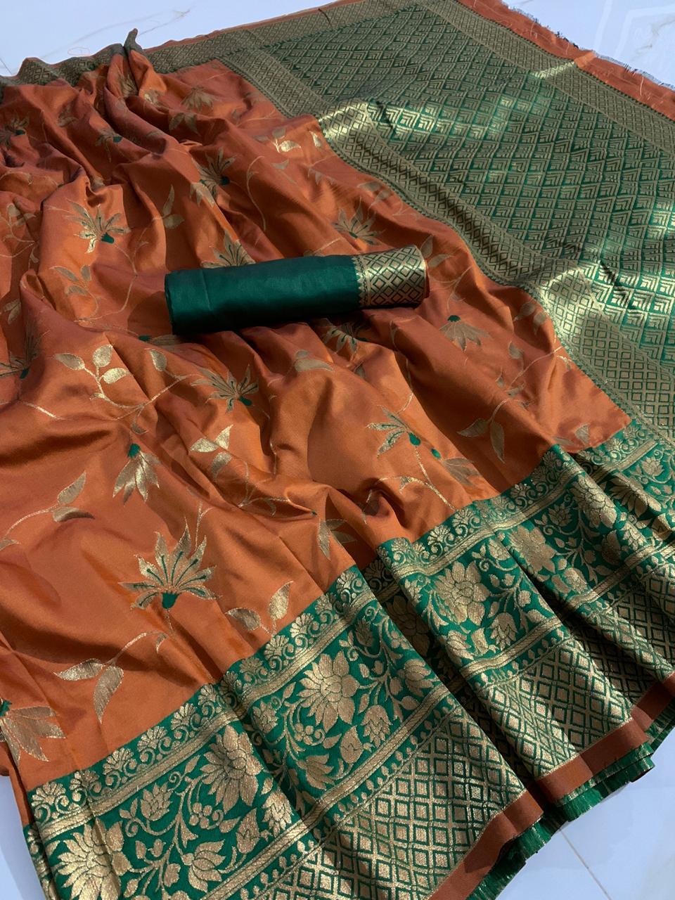 Wonderful Brown Cotton Silk With Zari Mina Work Weaving Designer Saree