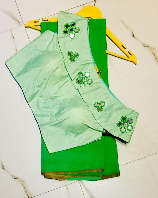 Captivating Green Georgette Designer Saree With Silk Ready Made Blouse