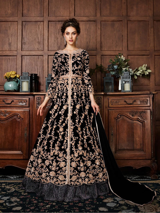 Astonishing Black Net With Diamond Embroidered Work Salwar Suit