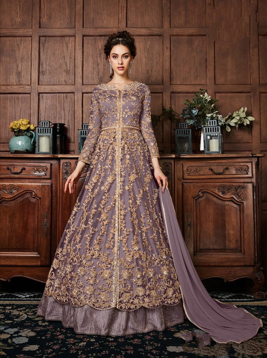 Splendid English Colored Net Embroidered Work Salwar Suit