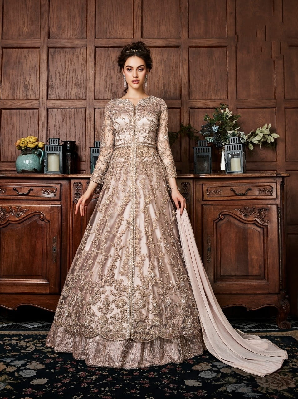 Imposing English Grey Net Embroidered Work Salwar Suit