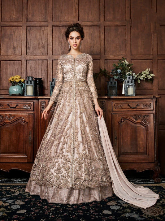 Imposing English Grey Net Embroidered Work Salwar Suit