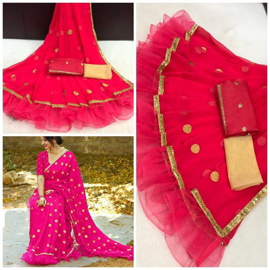Fab Rani Georgette Ruffle Embroidered Work Designer Saree