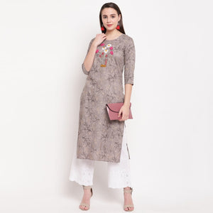 Super Grey Rayon With Hand Work Full Stitched Long Kurti Design