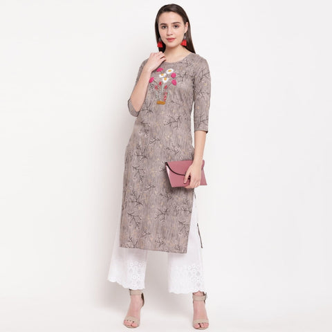 Super Grey Rayon With Hand Work Full Stitched Long Kurti Design
