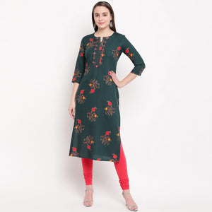 Attractive Green Rayon Printed Full Stitched Long Kurti Design