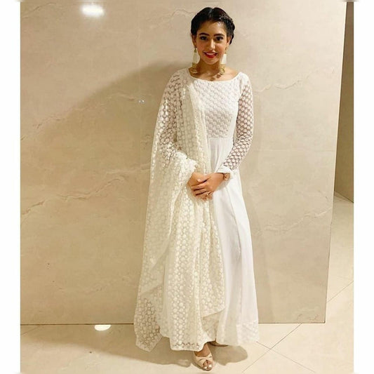 Bewitching White Georgette Net With Embroidered Work Salwar Suit
