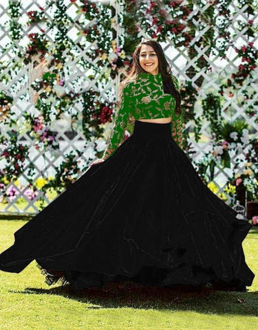 Tremendous Green & Black Banglori Silk With Embroidered Work Online Lehenga Choli Design