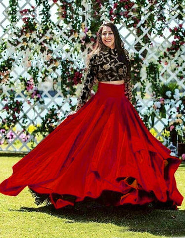 Beautiful Black & Red Banglori Silk With Embroidered Work Online Lehenga Choli Design
