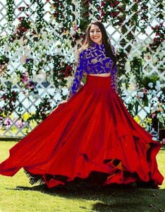 Good-Looking Purple & Red Banglori Silk Embroidered Work Online Lehenga Choli Design