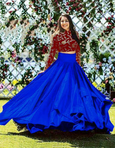 Comely Maroon & Royal Blue Banglori Silk With Embroidered Work Online Lehenga Choli Design