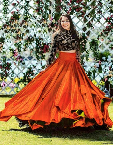 Radiant Orange & Black Banglori Silk Embroidered Work Online Lehenga Choli Design