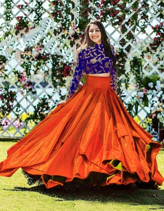 Striking Purple & Orange Banglori Silk With Embroidered Work Online Lehenga Choli Design