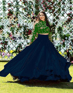 Dazzling Green & Navy Blue Banglori Silk Embroidered Work Online Lehenga Choli Design