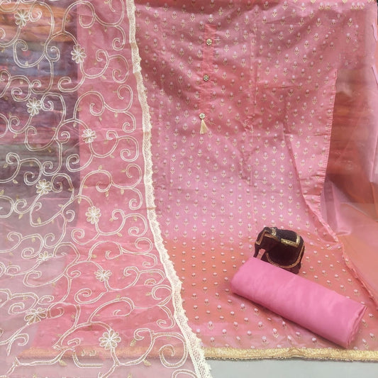 Bewitching Pink Modal With Printed Foil Work Salwar Suit