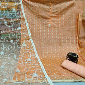 Alluring Peach Modal Printed Foil Work Salwar Suit