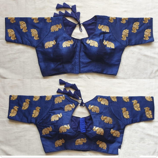 Wondrous Navy Blue Designer Fentam Silk Zari Work Latest Readymade Blouse Desgin