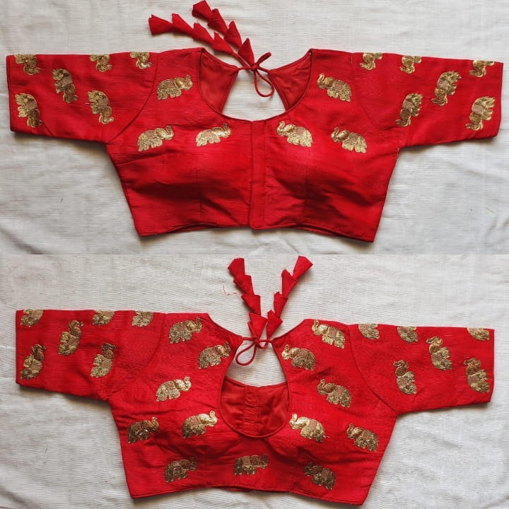 Beautiful Red Fentam Silk Zari Thread Work Latest Readymade Blouse Desgin