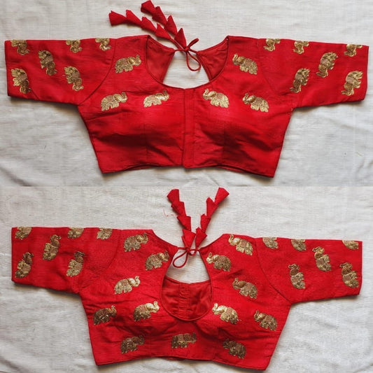 Beautiful Red Fentam Silk Zari Thread Work Latest Readymade Blouse Desgin