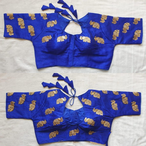 Sensational Royal Blue Silk With Zari Thread Work Full Stitched Latest Blouse Design