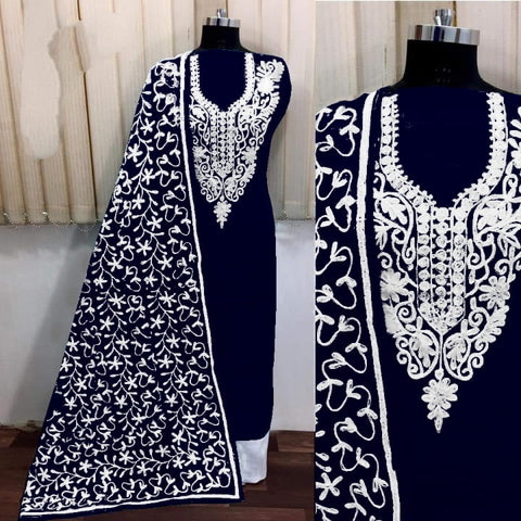 Ravishing Navy Blue Silk With Aari Work Salwar Suit