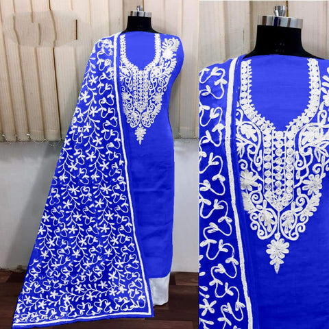 Striking Royal Blue Silk With Aari Work Salwar Suit