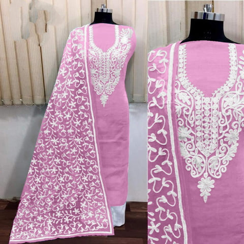 Dazzling Baby Pink Silk With Aari Work Salwar Suit