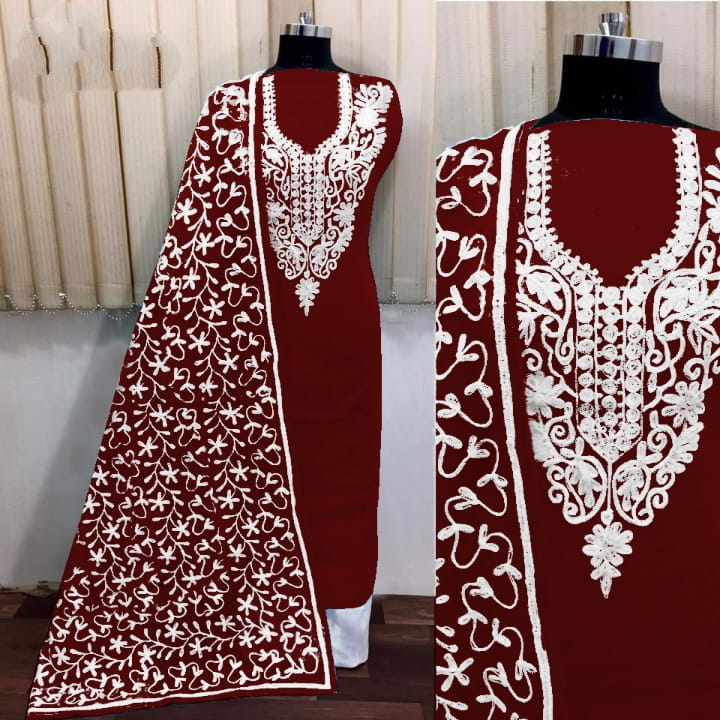 Wonderful Maroon Silk With Aari Work Salwar Suit