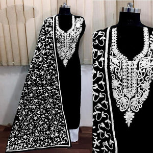 Magnificent Black Silk With Aari Work Salwar Suit