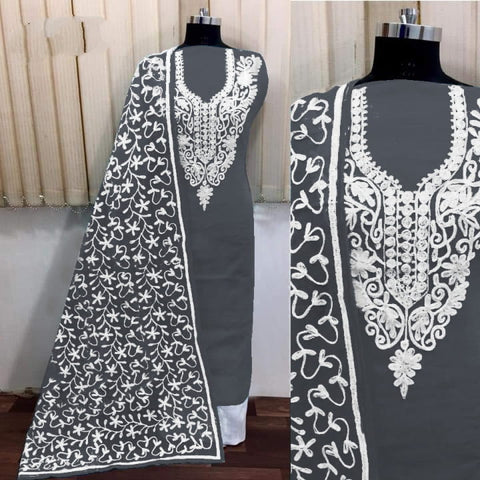 Glorious Grey Silk With Aari Work Salwar Suit