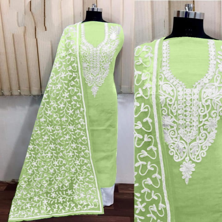 Captivating Light Green Silk With Aari Work Salwar Suit