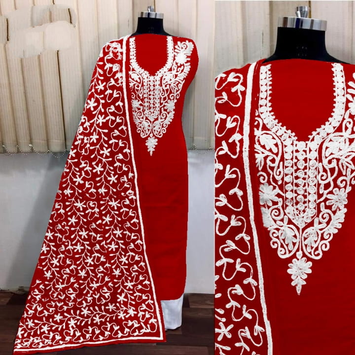 Bewitching Red Silk With Aari Work Salwar Suit