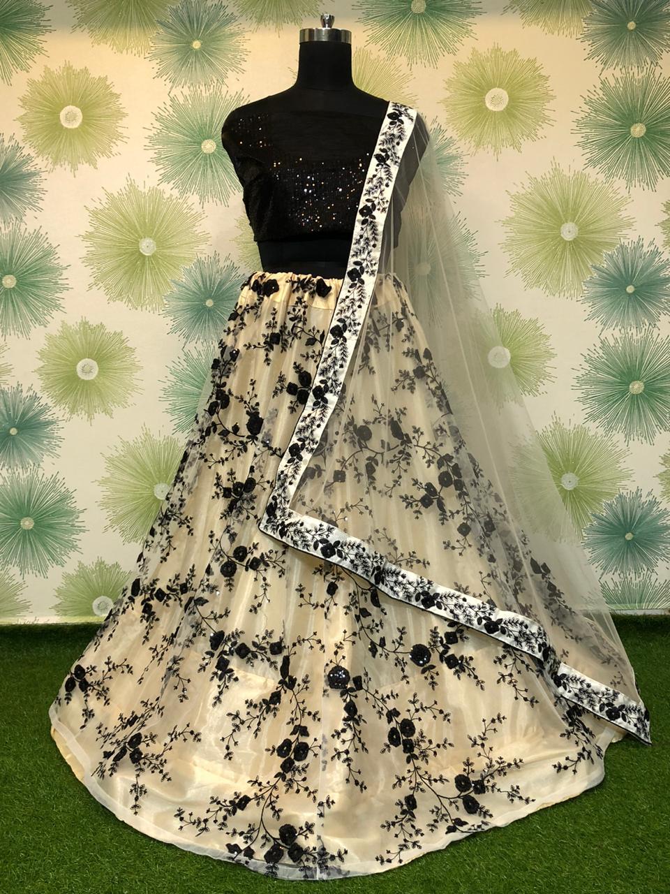 Smashing Black Net With Embroidered Sequence Work Online Lehenga Choli Design