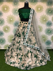 Bootylicious Green Net With Embroidered Sequence Work Online Lehenga Choli Design
