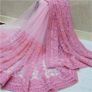 Beauteous Pink Nylon Net With Embroidered Work Designer Saree