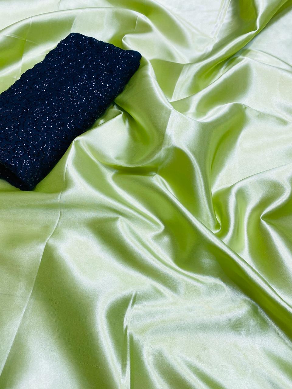 Comely Light Green Satin Plain Silk Party Wear Designer Saree
