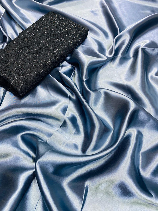 Pretty English Colored Satin Silk Plain Party Wear Designer Saree