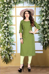 Beauteous Green Rayon Dobby Dyed Long Kurti Design