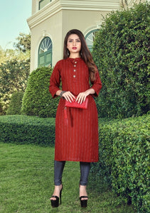 Extraordinary Red Colored Rayon Dobby Dyed Long Kurti Design
