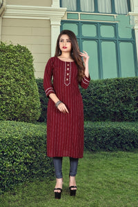 Amazing Maroon Rayon Dobby Dyed Long Kurti Design