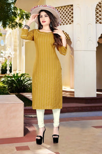 Astonishing Mustard Rayon Dobby Dyed Long Kurti Design