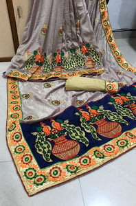 Wonderful Grey Silk With Embroidered Work Rich Pallu Designer Saree