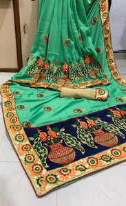 Glorious Rama Green Silk With Embroidered Work Rich Pallu Designer Saree