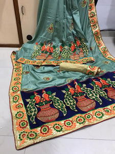 Charming English Colored Silk With Embroidered Work Designer Saree