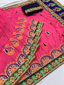 Alluring Pink Silk With Embroidered Work Designer Saree