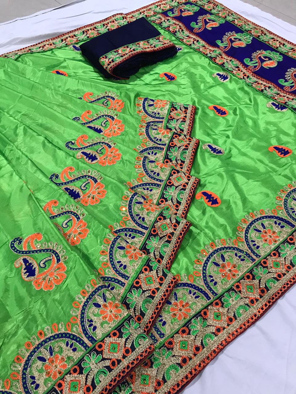 Gorgeous Green Silk With Embroidered Work Designer Saree